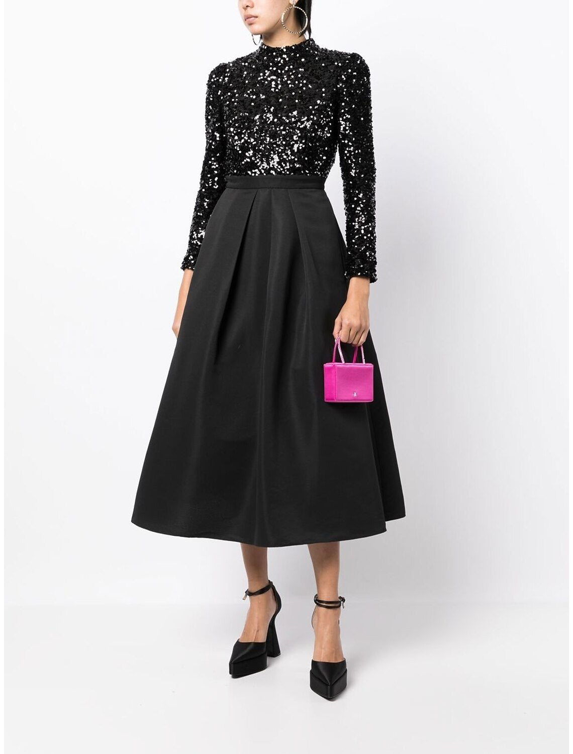 Wholesale A-Line Cocktail Dresses Backless Black Dress Wedding Party Wear Tea Length Long Sleeve High Neck Satin with Sequin